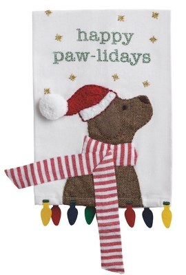 21" x 14" "Happy Pawlidays" Dog Wearing a Scarf Christmas Kitchen Towel by Mud Pie
