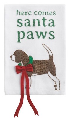 21" x 14" "Here Comes Santa Paws" Dog Wearing a Bow Christmas Kitchen Towel by Mud Pie