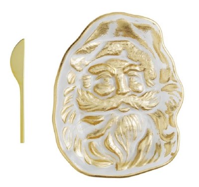 9" x 7" Clear and Gold Glass Santa Platter With a Spreader by Mud Pie