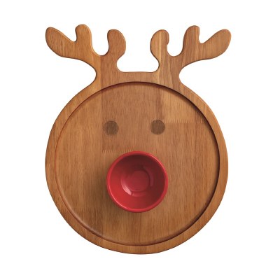 14" x 11" Brown Reindeer Serving Board With a Ceramic Dip Bowl by Mud Pie