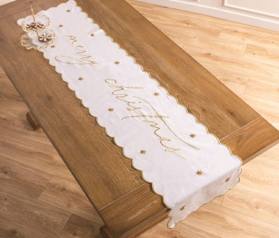 16" x 72" White and Gold "Merry Christmas" Table Runner by Mud Pie