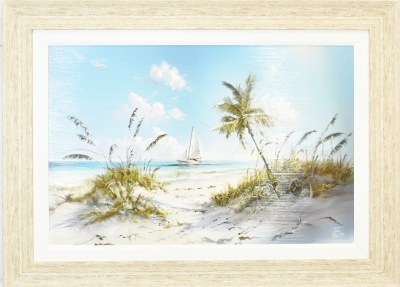 33" x 45" Sunrise Sail Coastal Gel Textured Print in a Distressed Sand Frame