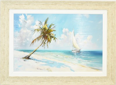 33" x 45" Beachside Breeze Coastal Gel Textured Print in a Distressed Sand Frame