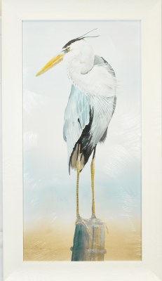 46" x 26" Twisted Neck Heron Coastal Gel Textured Print in a White Frame