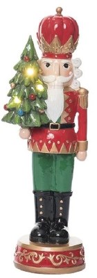 14" LED Polyresin Nutcracker Holding a Chrsitmas Tree Statue