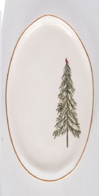 7" x 6" Oval Christmas Tree Design Ceramic Plate