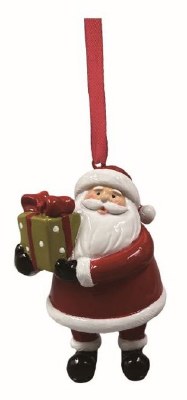 4" Red Santa Holding a Gift Tree Ornament