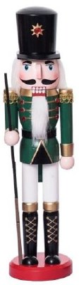 15" Nutcracker Wearing a Green Coat Holding a Rifle Figurine