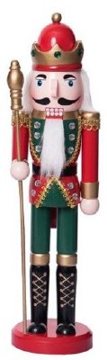 15" Nutcracker Wearing a Red Coat Holding a Staff Figurine