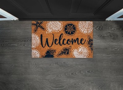 18" x 30" Blue "Welcome" Seashell Coir Doormat