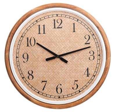 24" Round Natural Wood and Woven Wall Clock