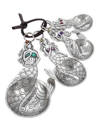 Set of Four Distressed Silver Mermaid Measuring Spoons
