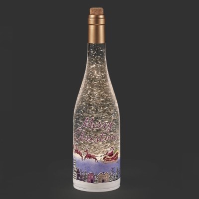 12" LED Santa in His Sleigh Water Globe Champagne Bottle