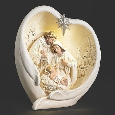 10" LED Ivory Polyresin Holy Family In Wings Statue