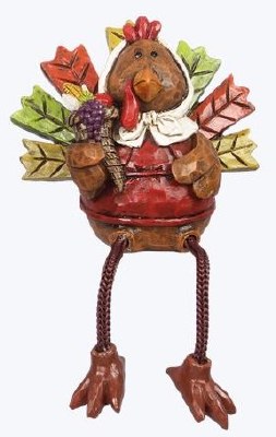 4" Multicolor Polyresin Girl Turkey Fall & Thanksgiving Shelf Sitter