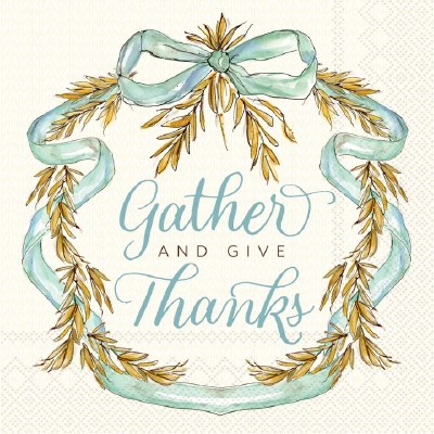 5" Square "Gather and Give Thanks" Fall & Thanksgiving Beverage Napkins