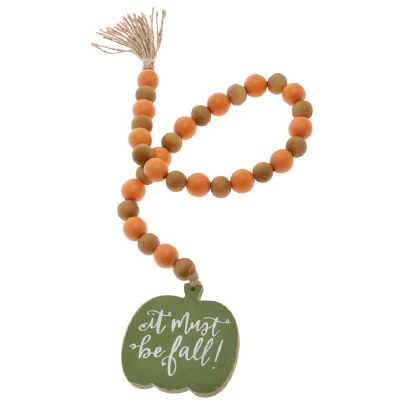 31" "Must Be Fall" Green and Orange Pumpkin and Beads Fall & Thanksgiving Table Garland