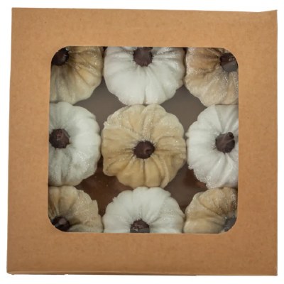 Box of Nine Cream and White Fabric Pumpkins
