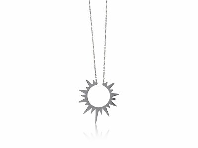 Silver Toned Stainless Steel Helios Sun Necklace