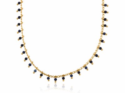 Gold Toned Stainless Steel and Blue Roxana Necklace