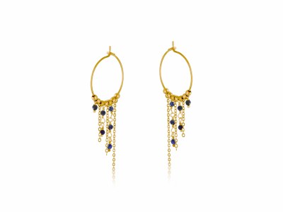 Gold Toned Stainless Steel and Blue Mary Earrings