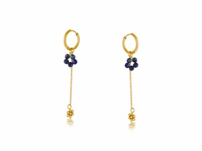 Gold Toned Stainless Steel and Blue Amalia Earrings