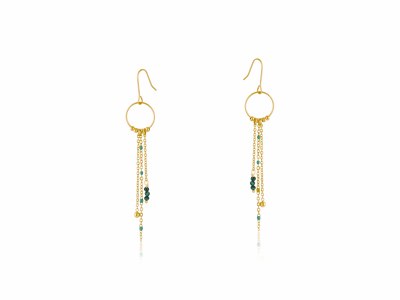 Gold Toned Stainless Steel and Green Sonya Earrings