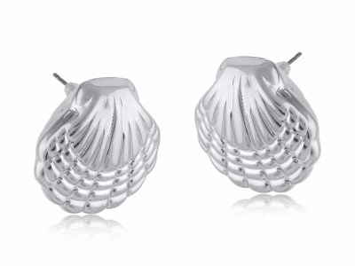Silver Toned Stainless Steel Scallop Shell Earrings