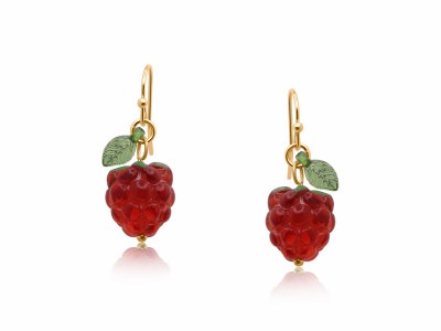 Gold Toned and Red Raspberry Drop Earrings