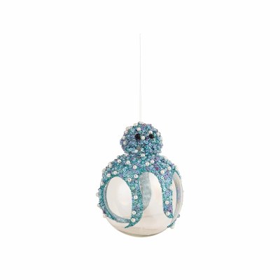 4" Blue Octopus on a Ball Glass Ornament