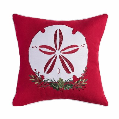 18" Sq White Sand Dollar on Red Coastal Decorative Pillow