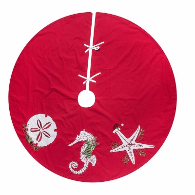 54" Round White Sealife on Red Coastal Tree Skirt
