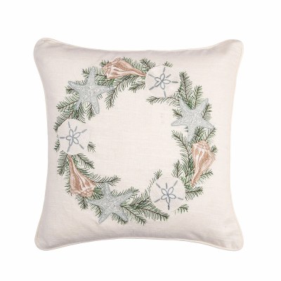 18" Sq Seashell Wreath Decorative Christmas Pillow