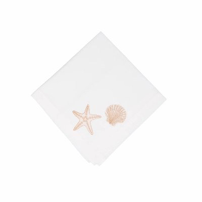 18" Beige Embroidered Seashell Coastal Christmas Cloth Napkin