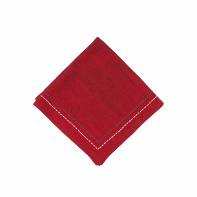 18" Sq Red With White and Green Trim Cloth Napkin