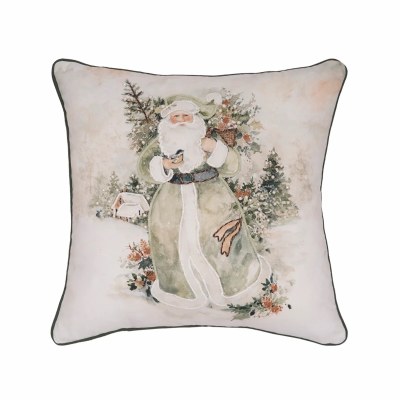 18" Sq Santa in the Forest Greenn Decorative Christmas Pillow