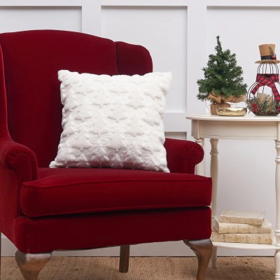 18" Sq White Trees Decorative Christmas Pillow