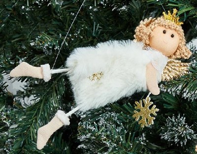 7" White Angel Holding a Snowflake Ornament