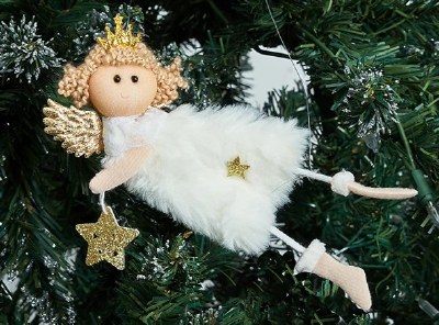 7" White Angel Holding a Star Ornament