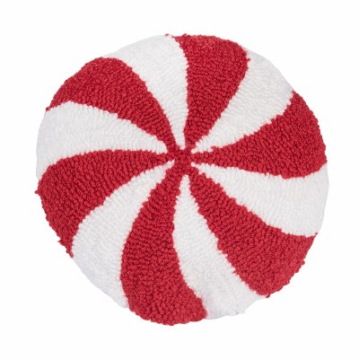 10" Round Peppermint Candy Decorative Hooked Christmas Pillow