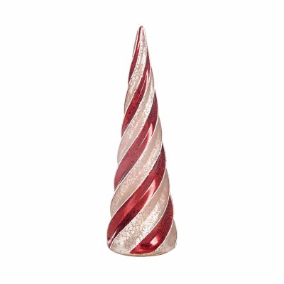 12" Red and White Glass Twist Tree