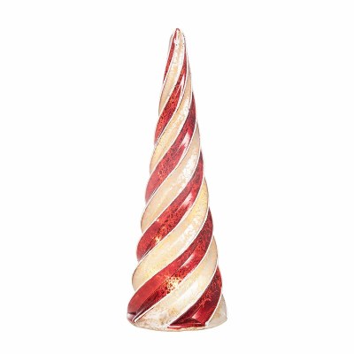 9" Red and White Glass Twist Tree
