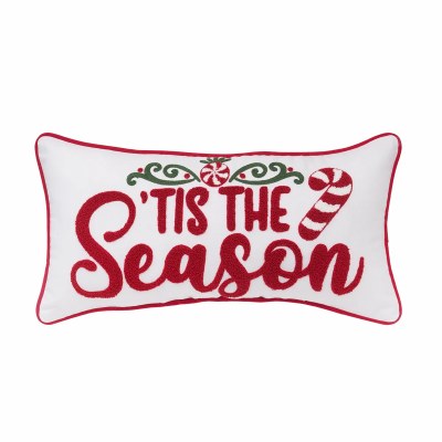 10" x 20" "Tis The Season" Red and White Decorative Christmas Pillow
