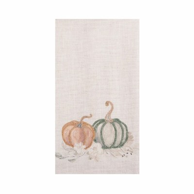 27" x 18" Embroidered Orange and Green Pumpkins Fall & Thanksgiving Kitchen Towel