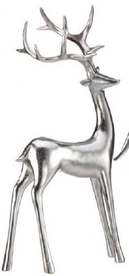 17" Silver Polyresin Reindeer With Both Legs Down Statue