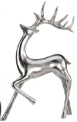 17" Silver Polyresin Reindeer With One Leg Up Statue