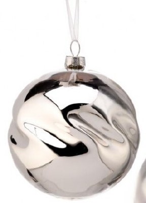 4" Silver Twist Glass Ball Shape Ornament