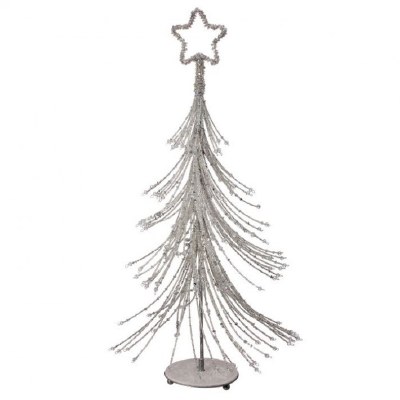 20" Silver Beaded Star Christmas Tree Statue