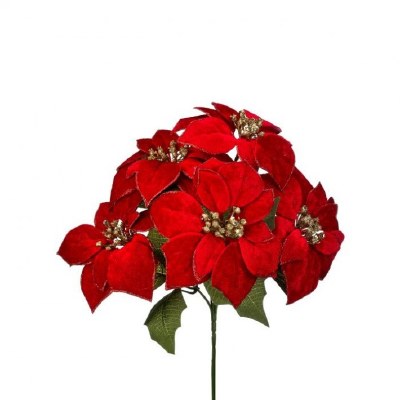 22" Faux Red and Gold Poinsettia Bush