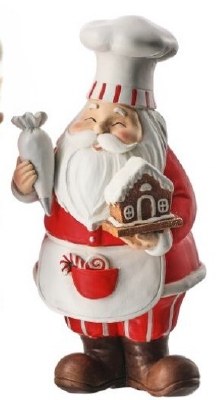 10" Red and White Polyresin Santa Holding a Gingerbread House Figurine